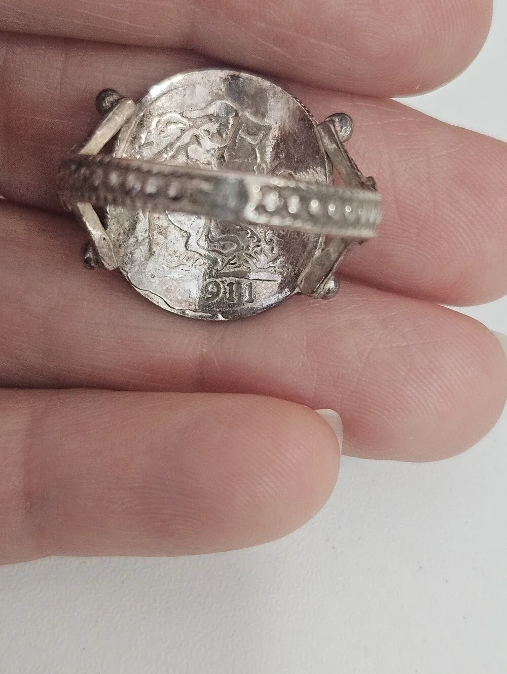 Vintage 1911 George V British Threepence Sterling Silver Coin Ring Size 9.75 US